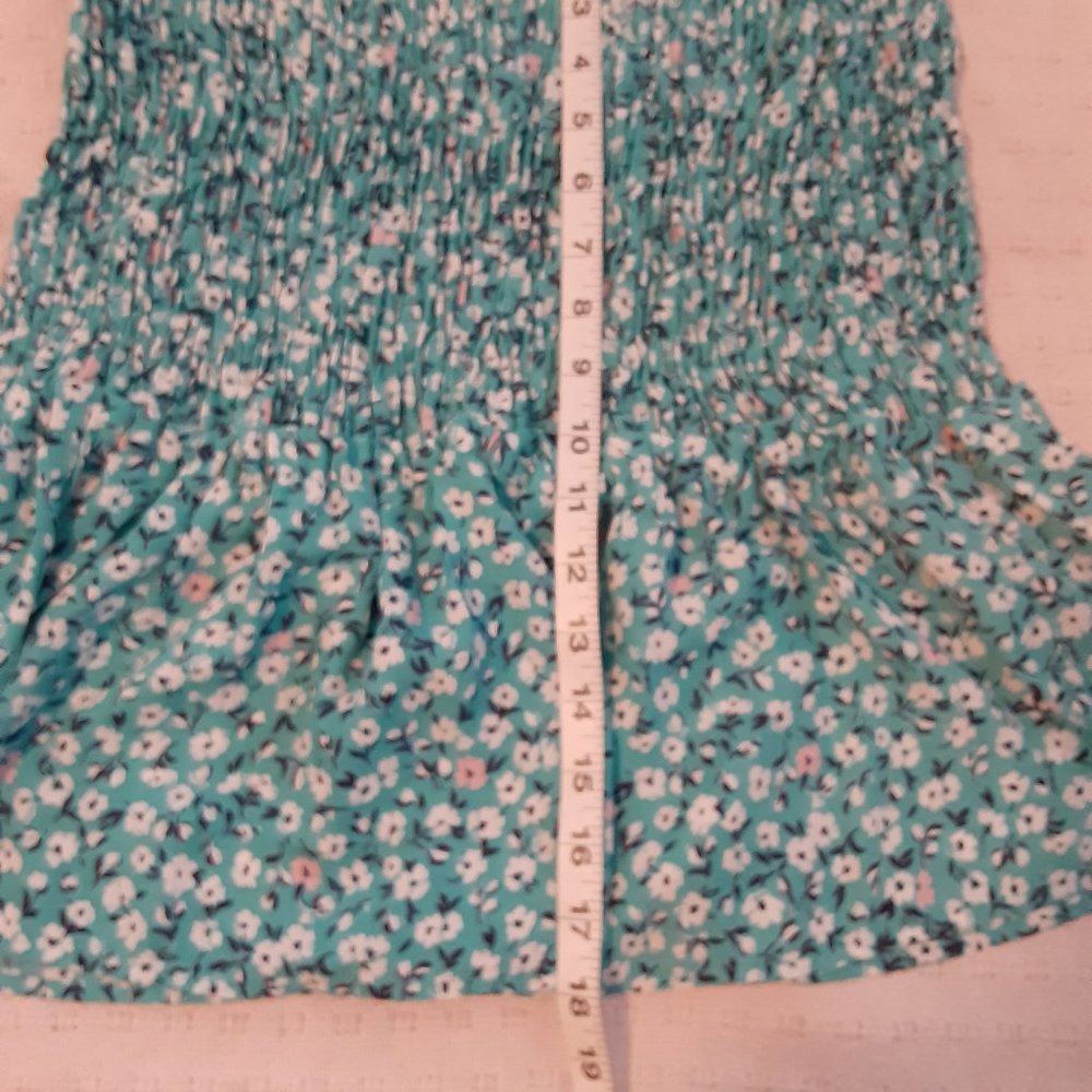 Aqua Blue Floral-Print Smocked  Good Luck Gem Women's Skirt - Picture 8 of 15